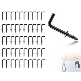 Lhbwhiz Pack of 50 Screw Hooks, Mini L-Shaped Hooks for Screws, Small Right Angle Screw Hooks, Metal Hook Screws for Hanging, Sturdy Wall Hooks (Black, 20 x 8 mm)