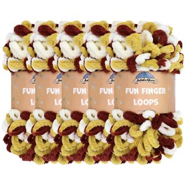 JubileeYarn Fun Finger Loops Yarn - 100g/Skein Jumbo Polyester - Maroon Gold White - 5 Skeins