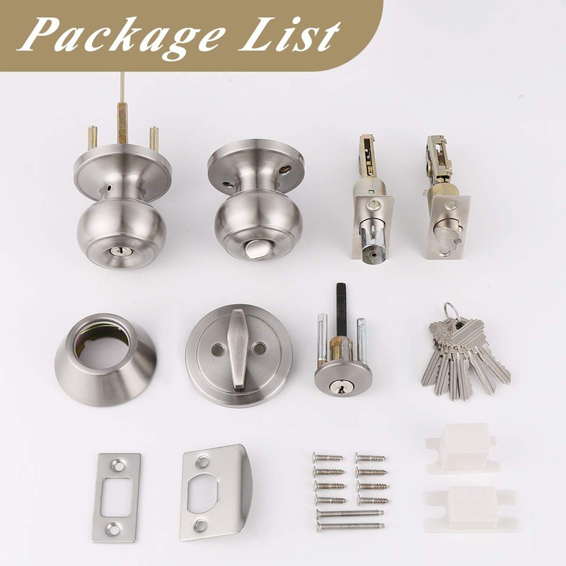 Probrico Front Door Entry Handles Lockset and Single Cylinder Deadbolt