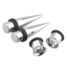 Awinrel Stainless Steel Ear Gauge Taper Stretching and Single Flare Plugs Flesh Tunnel Kit with O-ring 2 Pairs Silver 0G 8mm
