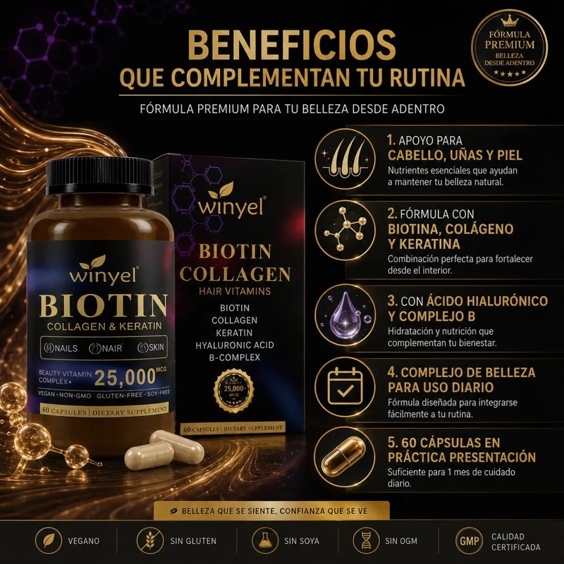 Biotina Cabello Uñas Piel Con Colágeno Cabello Fuerte