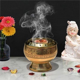 Pure Source India Brass Dhoop and Kapur Dhoop Dani 2.3" inch for Home Purifying for Home, Offices & Temples Puja, Hawan Pure Brass Incense Holder - Perfect for Gifting & Home Decor