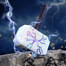TENTAM Dart Blasting Thors Hammer Toys with Lights - Kids Roleplay Toy Thunder Mjolnir Shooting Games for Kids, Birthday Gift, Party Favors Includes 30 Darts 1 Target(White)