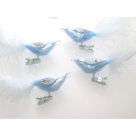Jingle Bells Lauscha Glass Bird Ice Blue with Feathers