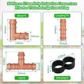 Gardrip 30 Pieces Drip Irrigation Kit：Drip Irrigation Parts for 1/2 Inch Drip Irrigation Tubing with 17mm 0.600" ID Drip Line Fittings Barbed Connectors Including 10 Couplings 8 Tees 6 Elbows 6 Plugs
