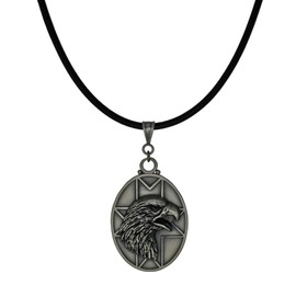 Unisex Eagle Head Pewter Pendant & Black Greek Leather Cord Necklace 18, 20 or 24 inch