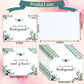 Eersida 10 Packs Will You Be My Bridesmaid Cards Boho Eucalyptus Bridesmaid Proposal Cards Greenery Maid of Honor Greeting Card Bridesmaid Asking Gifts with Envelopes for Wedding Party