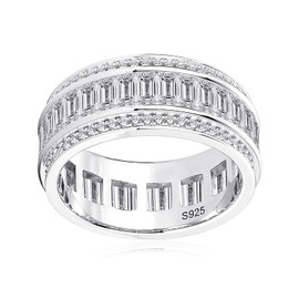 ZYINING Emerald Cut Baguette Cubic Zirconia Eternity Rings 9mm Band Wide 5.32cttw Platinum Plated Simulated Diamond Women Statement Ring Sterling Silver Anniversary for Men or Women, Stone, Cubic Zirconia