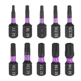HARFINGTON 10pcs TT7-TT40 Torx Screwdriver Bit 1/4" Hex Shank 25mm/1" Length Magnetic Star 6 Point Head Hex Bits S2 Steel Screw Driver Bit with Hole Industrial Grade Electric Drill Bits