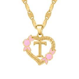 Dascus Heart Initial Necklace For Women Gold Heart Initial Letter Chain A-Z Letters Necklaces Jewelry For Women Christmas Gifts (Gold-T)
