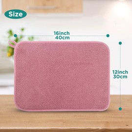 GeeRic Christmas Microfiber Dish Drying Mat, Super Absorbent Kitchen Dish Drying Pad for New Year Gift, Reversible for Countertop, 12 * 16 inch Pink