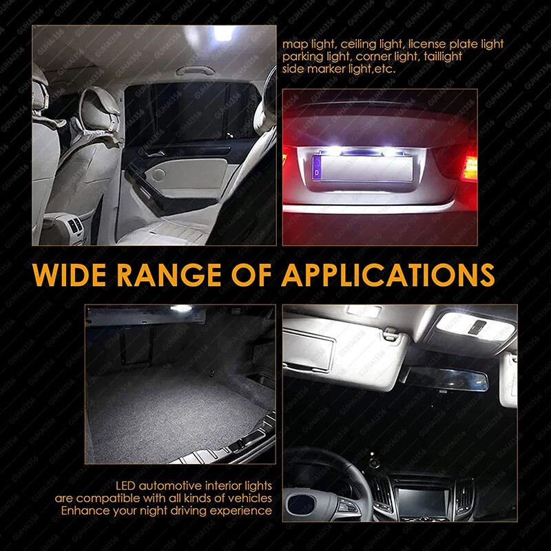 GLOWSPEED 20PCS White LED Bulb Interior Lights Package Kit for