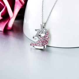 AOBOCO Sterling Silver Unicorn Necklace, Unicorn Jewelry Birthday Gifts for Women (Pink)