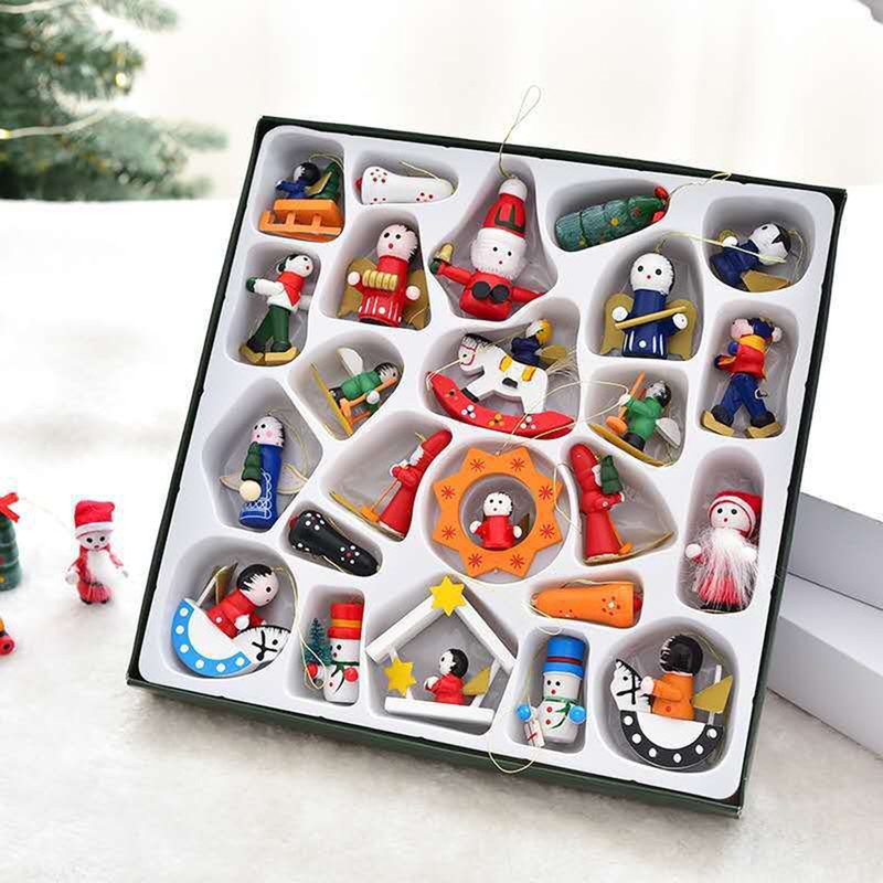 Christmas Countdown Calendar 24 Days Hanging Wooden Pendants for Christmas