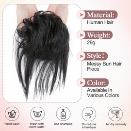 SEGOHAIR 100% Human Hair Messy Bun Scrunchie - Real Hair Tousled Updo Hairpiece With Elastic Band For Ponytail/Wedding, Dyeable Curly Hair Extensions Jet Black,29g