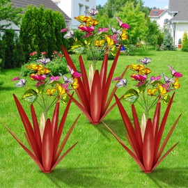 TOMBABY Garden Outdoor Butterfly Enlarge Thickened Wind Resistant Metal Agave Garden Art Metal Plant Country Garden Sculpture Statue Decorations Ornaments Artificial Waterproof Butterflies(red 3pcs)