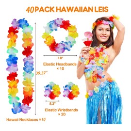 40 Piezas Collares Hawaiano Flores De Fiesta Leis De Decoraciones Heobei Para Fiesta Luau/evento/playa/cumpleaños/decoraciones/boda (10 Collares + 20 