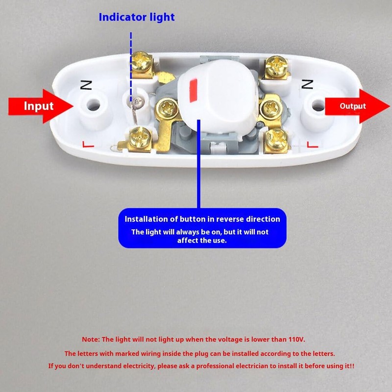 2piece Lamp Switch Inline Low Profile Switch with LED Light