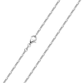 Materia Figaro Chain 925 Silver Rhodium-Plated 1.2 mm Thin Silver Chain Necklace for Women Men in 40 45 50 60 70 cm K47, Sterling Silver