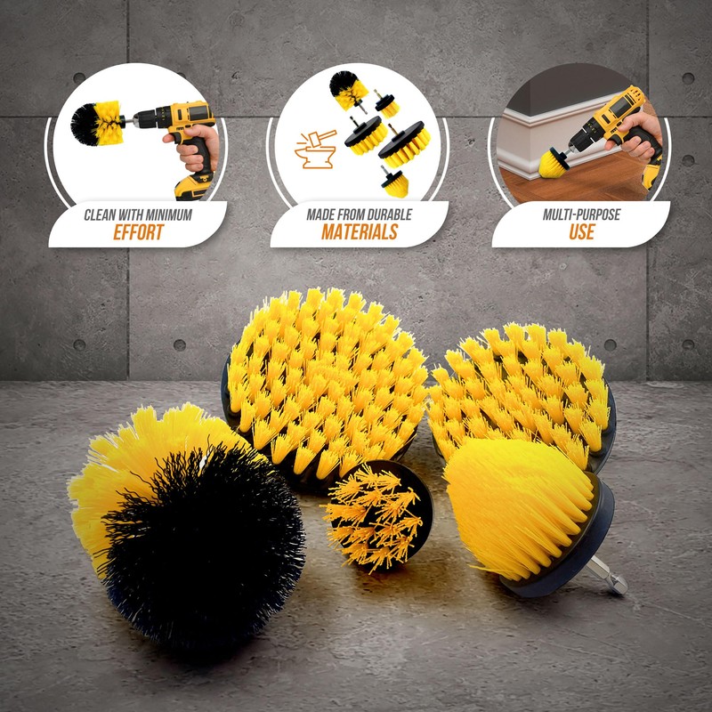 Drill Brushes for Cleaning - 5 Plastic Drill Brush Set