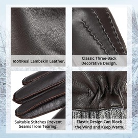 EGSSHOP Winter Warm Genuine Leather Gloves for Men, Cashmere Lined Driving Motorcycle Gloves