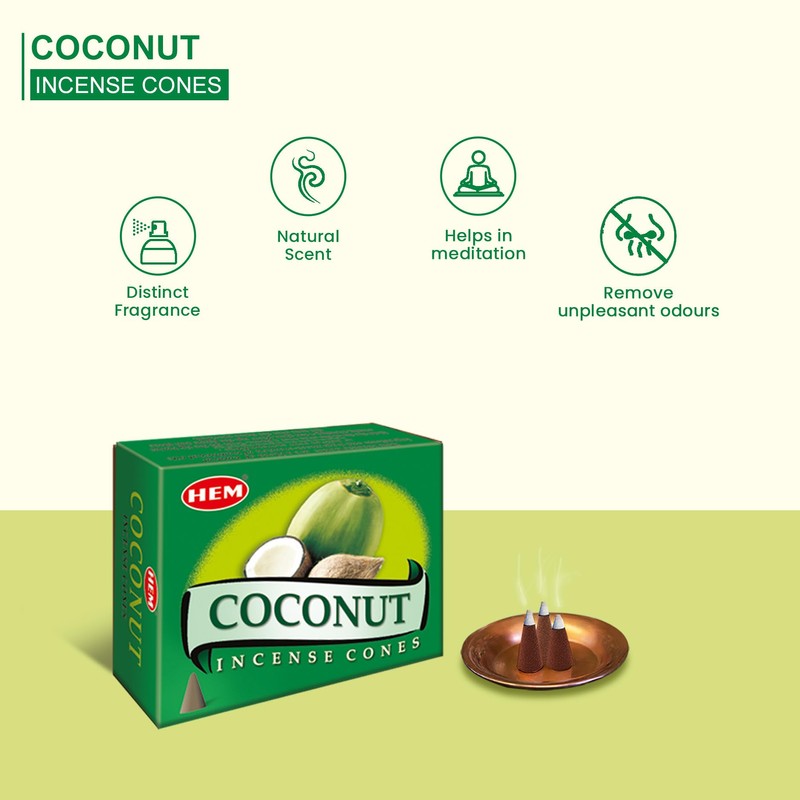 【HEM】Cone Incense, Aroma Incense, Bringing Healing from India (Coconut, 12