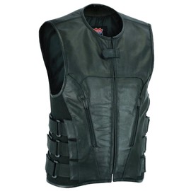 SWAT Men Bullet Proof style Leather Motorcycle Vest Bikers Club (as1, alpha, x_s, regular, regular)
