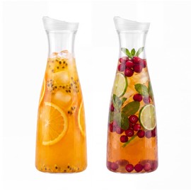 2 Pack Commercial Water Carafes with Flip Top Lid, 50 oz, Clear
