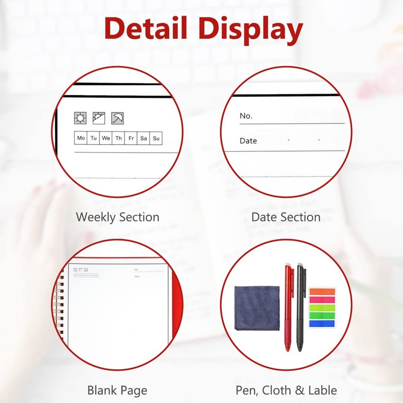 Vicloon Smart Reusable Notebook A5, Wirebound Notebook with 2 Frixion