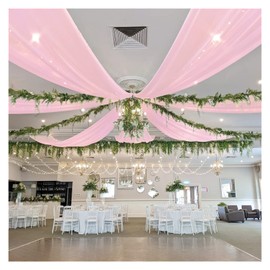 Wedding Canopy Ceiling Drapes 6 Panels 5ftx20ft Pink Draping Fabric Sheer Curtains Voile Ceiling Chandeliers Draping Decorations for Party