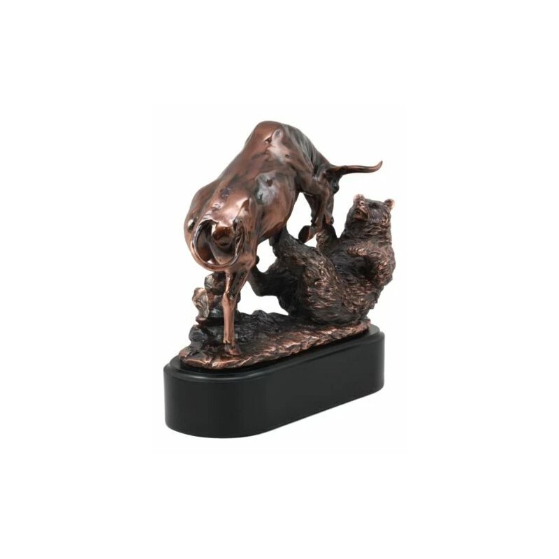 Wall Street Stock Market Charging Bull Trouncing Bear Statue With