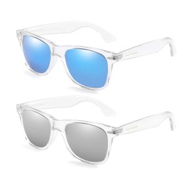 Long Keeper Polarised Sunglasses Unisex Transparent Vintage Sunglasses for Men and Women with UV Protection, Transparent blue and transparent silver