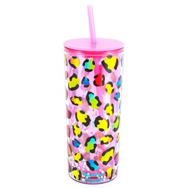 Home Tune Cute Tumbler Cups with Lid and Straw, Double Wall Insulated Acrylic Cup, 21 oz / 620ml - Pink