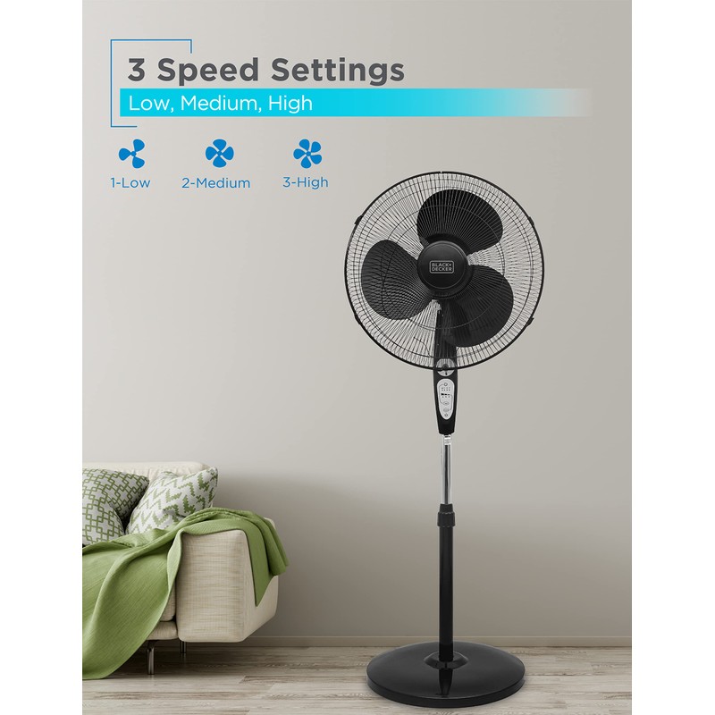 BLACK+DECKER 18-Inch Stand Fan with Pedestal Base, Height Adjustable Pedestal