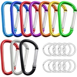 10PCS / 20PCS Mosquetón de Aluminio, Mosquetones Multifuncionales, Clips de Mosquetóns con 10PCS /20 Llaveros Redondos, Llaveross para Hombre, Aplicable Cuerdas, Botellas de Agua