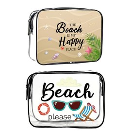 HAPPYLIVE SHOPPING 2 Pcs Makeup Bags Gifts for Women Summer Beach Cruise Swim Nurse Teacher Dance Gift Survival Kit Clear Cosmetic Bags PVC Waterproof Travel Toiletry Purses Organizer (Beach Style 1)