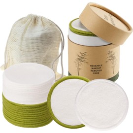 Reusable Makeup Remover Pads (20 Pack) With Washable Laundry Bag And Round Box for Storage | Eco-Friendly Natural Bamboo and Organic Cotton Rounds For All Skin Types