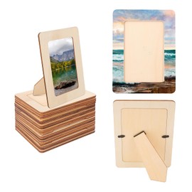 kukmakri 30 Pack Unfinished Wooden Picture Frames Set with 4x6 inch Photos, Wooden Frames for Crafts, Standing Postcard & Photos Picture Frame Set –Suitable for Crafts DIY, Souvenir decoration