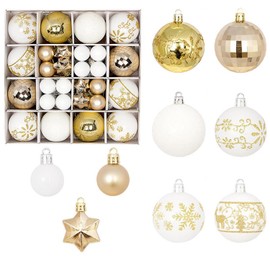 Christmas Tree Decoration Decoration Ball Ornaments Plastic Set of 42 Halloween Stylish Gorgeous Room Coffee House Store Decoration New Year Home Atmosphere Decoration (White Gold)