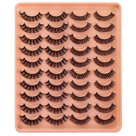 20 Pairs Fluffy False Eyelashes Cat Eye Strip Lashes Natural Look Wispy D Curl Faux Mink Thick Volume 6D Fake Eyelashes Women's Beauty Essentials