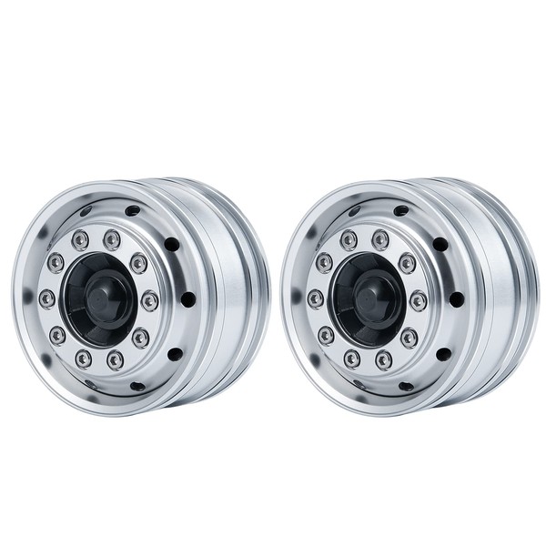 AXspeed Metal front rims, 2 pieces wheel hubs for 1:14 Tamiya trailer tractor car accessories, Silver