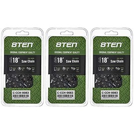 8TEN Full Chisel Chainsaw Chain 18 Inch .058 .325 72DL for Husqvarna 50 446 455 Rancher Jonsered 435 Poulan 325 (3 Pack)