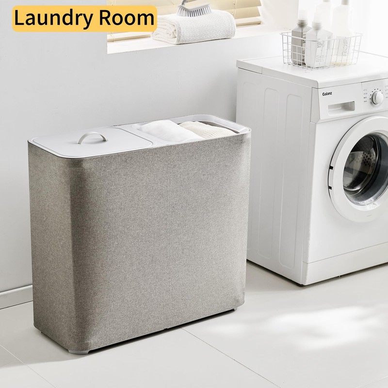 150L Laundry Hamper with Lid,Large Portable 2 Dividers Dirty Clothes
