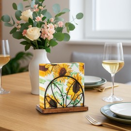 SUNNEKO Metal and Wood Napkin Holder for Tables, Standing Serviette Holder with Wooden Base for Square Paper, for Kitchen Cocktail Bar Dinning Countertop