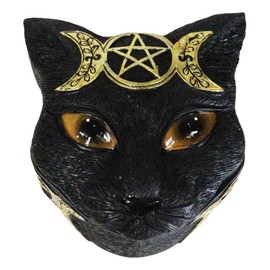 Ebros Gift Wiccan Witchcraft Feline Black Cat with Triple Moon Symbol Decorative Stash Trinket Box Figurine Storage Box Collectible Decor