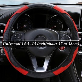 DBYUME Leather Car Steering Wheel Cover for Men Women, Breathable, Non-Slip, Universal 15 Inch Microfiber Elastic Steering Wheel Protector for Most Cars (Red)