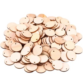 200 Pieces Unfinished Blank Wood Circle Pendants Round Disc Circle Wood Pieces Round Wooden Disk with Hole Small Wooden Pendant for Craft Decoration Embellishment (Diameter 1 Inch, Aperture 0.08 Inch)