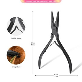 FOSHIO Microrings Extensions Hair Extension Pliers Set Wigs Tool Hair Extension Loop Needle Threader Pull Hook Tool Black