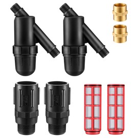 Dunkive 2 Pack Drip Irrigation Pressure Regulator Kit, Drip Irrigation Filter with 25 PSI 3/4'' Hose Thread Pressure Regulator, with Metal Connector, for Drip Irrigation System, Pressure Reducer