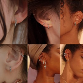 ZELORES Sterling Silver Huggie Hoop Earrings Dainty Beaded Hoop Earrings Silver Huggie Earrings Small Half Hoop Earrings For Women